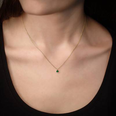 Collier Or Jaune 375 & diopside, Longueur de 40 à 42 cm - Aurora