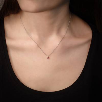 Collier Or Blanc 375 & grenat, Longueur de 40 à 42 cm - Aurora