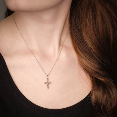 Pendentif Croix Or Blanc 375 & Grenat - Aurora