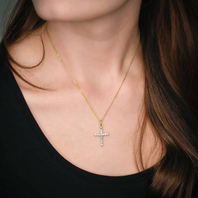 375/1000 Yellow Gold & Topaz Cross Pendant - Aurora