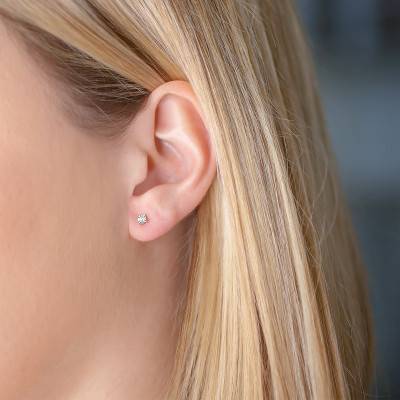 925 Sterling Silver & 750/1000 White Gold Diamond Stud Earrings 0,04 ct - My Little Diamond