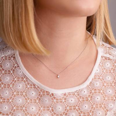 925 Silver and 750 White Gold Necklace & 0.4 ct Diamond, Length 39 cm to 41 cm - My Little Diamond