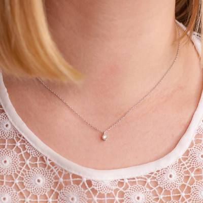 925 Silver and 750 White Gold Necklace & 0,025 ct Diamond, Length 39 cm to 41 cm - My Little Diamond
