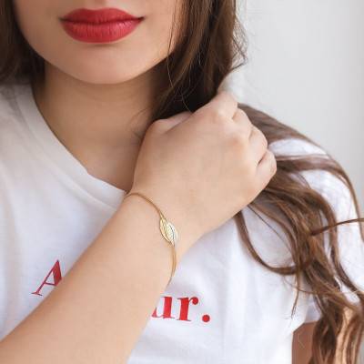 Bracelet double chaîne petites plumes 2 Ors 375, Longueur 15,5 à 18 cm, Largeur 1,10 mm - Scarlett or Scarlett
