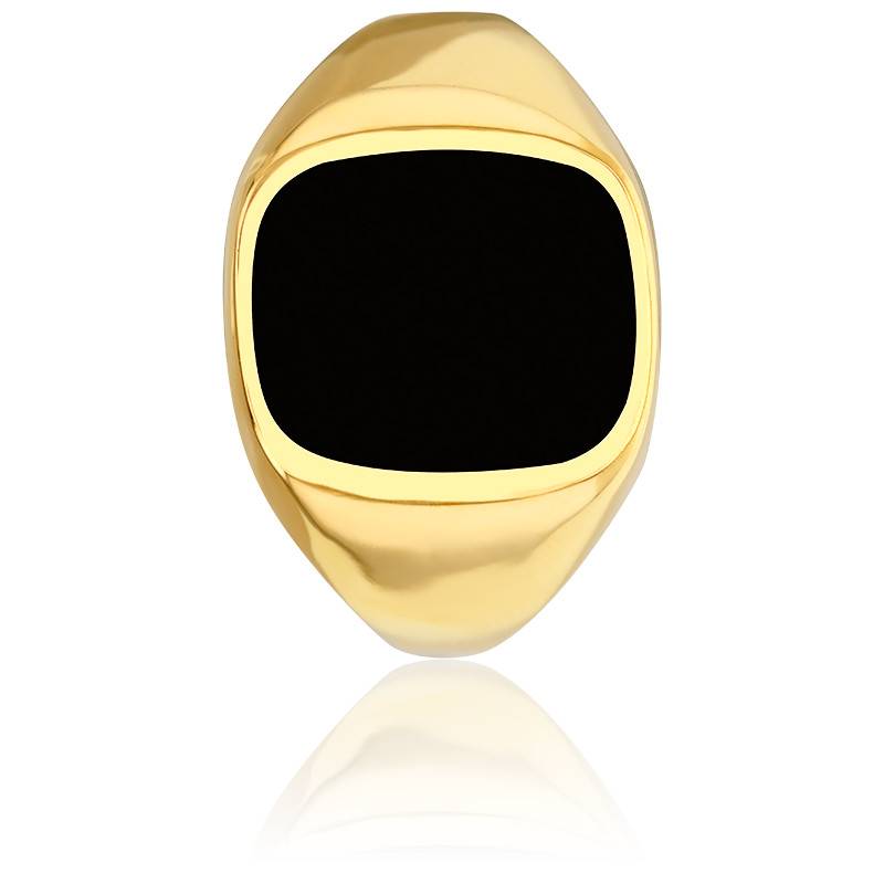 Chevalière Homme Plaqué Or 18K Laminé 5 Microns - Taille 68, Pierre Onyx Noire 10x7 Mm