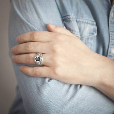 925 Silver & Black Zirconium Oxide University Signet Ring - Imperium