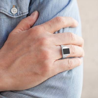 925 Silver & Onyx Rectangular Face Signet Ring, 11 x 13 mm - Imperium