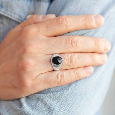 Chevalière Argent 925 11,50 x 14 mm, Onyx noir - Imperium