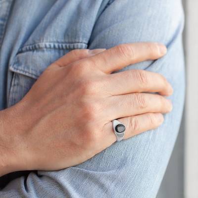 925 Silver & Black Onyx Signet Ring, 9 x 11 mm - Imperium