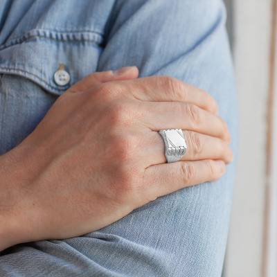 Grooved 925 Silver Signet Ring - Imperium