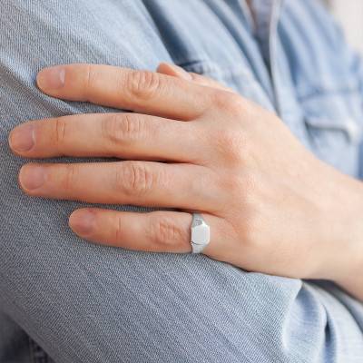 925 Silver Barrel-Top Signet Ring, 8.50 x 9 mm - Imperium