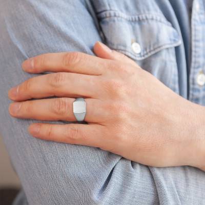 925 Silver Barrel-Top Signet Ring, 11 x 11.50 mm - Imperium