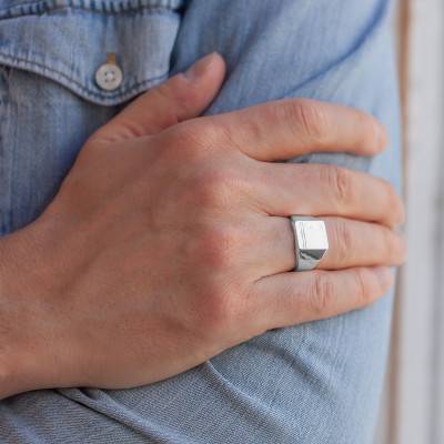 Grooved 925 Silver Signet Ring, 12 x 13.50 mm - Imperium