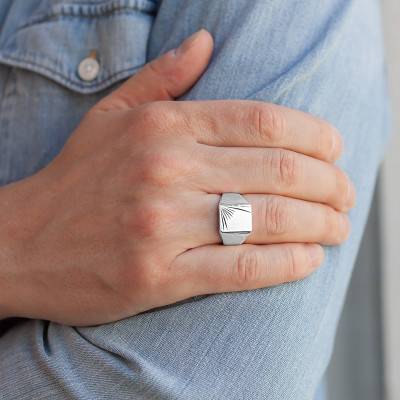 925 Silver Rectangular Face Signet Ring, 12 x 14 mm - Imperium