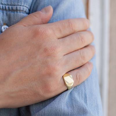 Yellow Gold-Plated Rectangular Signet Ring, 10 x 11 mm - Imperium