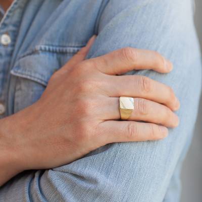 Yellow Gold-Plated Men's Signet Ring, 12 x 13 mm - Imperium