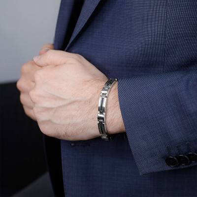 Marina Two-Tone Black Steel and Cable Bracelet, Length 21 cm - B062361 - Rochet