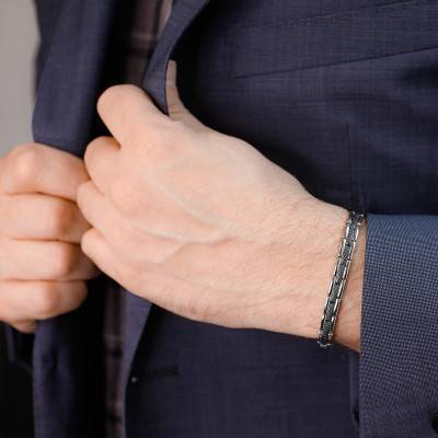 Steel and Black Santorin Bracelet, 21 cm Length - HB4762 - Rochet