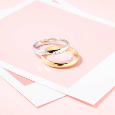 Alliance Demi-Jonc Standard Carthagène en Or Blanc 750 & Diamant 0,02 ct, Largeur 3 mm - Amore