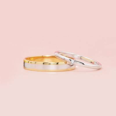 Montalbo Standard Ribbon 2-Tone 750/1000 Gold Wedding Ring, Width 3.50 mm - Amore
