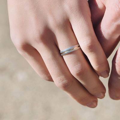 Aduna Two-Tone 750/1000 Gold Semi-Domed Standard Wedding Ring, 4 mm - Amore