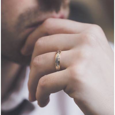 Two-Tone Gold 750 Standard Ribbon Wedding Ring Leganes, Width 4 mm - Amore
