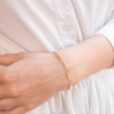 750 Yellow Gold Triple Alternating Oval Link Chain Bracelet, 17 cm Length, 1,40 mm to 6 mm Width - Manillon