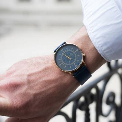 Montre 12H Louis Bleu et Or Cuir Bleu - Gustave & Cie