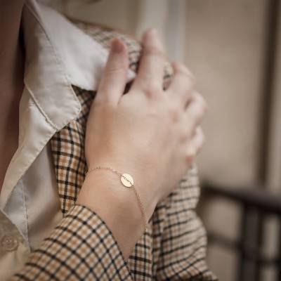 750/1000 Yellow Gold "Love" Medal Bracelet, 17 cm - Lucas Lucor