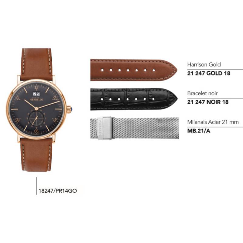 Leather or Milanese Mesh Straps for the 18247/… Watch Series - Herbelin