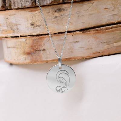 Médaille Vierge A l'Enfant Or Blanc 375 ou 750, Diamètre 15 mm - Lucas Lucor