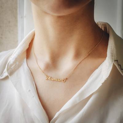 Customizable 375 Yellow Gold & 0.015 ct Diamond Name Necklace, Length 42 cm - Rosatella