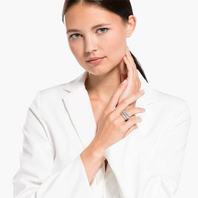 Bague twist wrap, blanc, métal rhodié - 5584656 - Swarovski