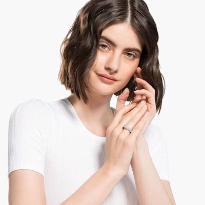 Swarovski Vittore Pear White Rhodium-Plated Metal Ring 5572827 - Swarovski