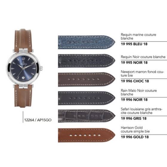Bracelet De Montre Cuir Véritable Bleu Grain Requin, Largeur 14mm, Neuf