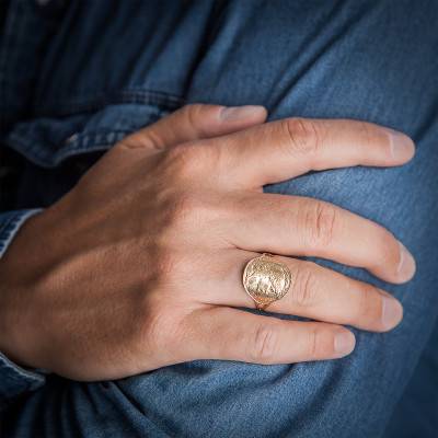 750/1000 Yellow Gold Marianne Coq 20F Replica Coin Ring - Imperium