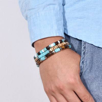 Turquoise, Coconut Bead, and Heishi Bracelet, Length 16 cm or 18,5 cm - Sixtystones