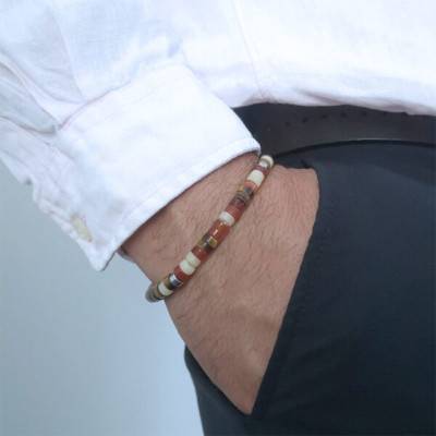 Bracelet œil de tigre, agate rouge, perles heishi, Longueur 16 cm ou 18,5 cm - Sixtystones