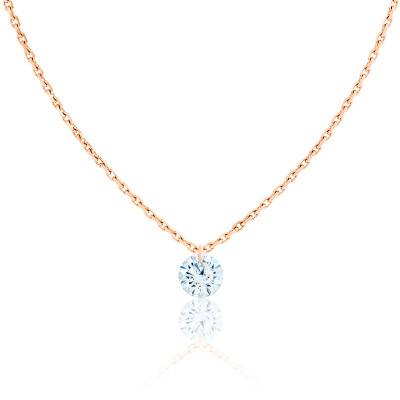 Collier Diamant Percé Brillant 0.10ct F/VS2 & Or Rose 750, 40 à 45 cm - Ocarat