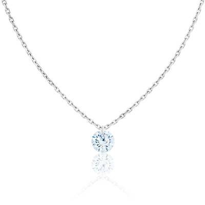 Collier Diamant Percé Brillant 0.10ct F/VS2 & Or Blanc 750, 40 à 45 cm - Ocarat