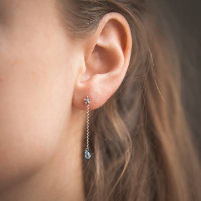 Boucles Pendantes Or Blanc 375 ou 750 Topaze & Diamant - Aurora