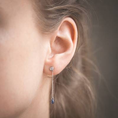 Boucles pendantes Or Blanc 375 ou 750 Diamant & Saphir - Aurora