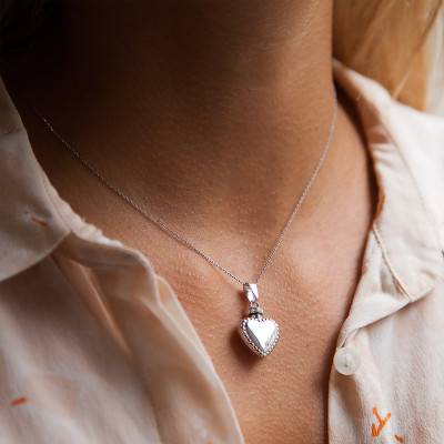 Pendentif porte-liquide cœur contour pointillés argent rhodié - Emanessence