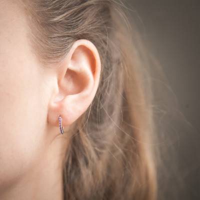 Créoles Or blanc & Améthyste, Diamètre 12 mm - Aurora