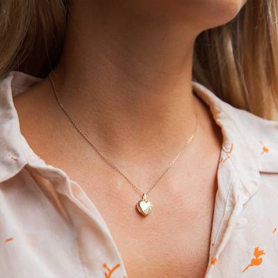 Yellow 375 Gold Small Domed Heart Photo Pendant - Emanessence