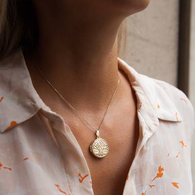 375/1000 Yellow Gold Tree of Life Photo Pendant - Emanessence
