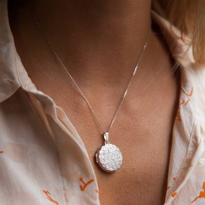 925 Rhodium-Plated Silver Baroque Arabesque Photo Locket Pendant - Emanessence