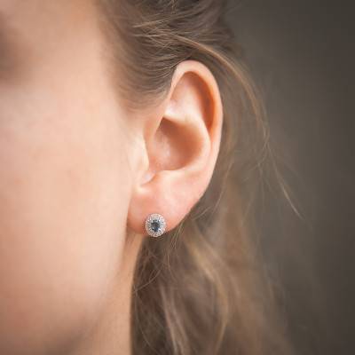 Puces d'oreilles Or blanc Diamants & Topaze London Blue - Aurora