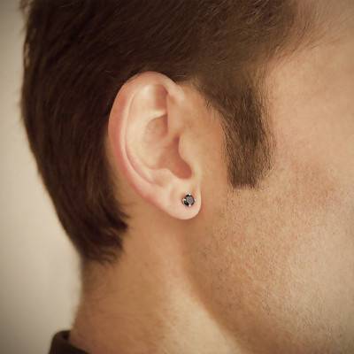 1 Boucle d'Oreille Diamant Noir Argent - Ocarat