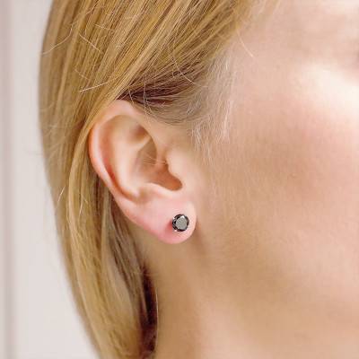Puces d'oreilles diamants noirs et Or Blanc 750 - Emanessence